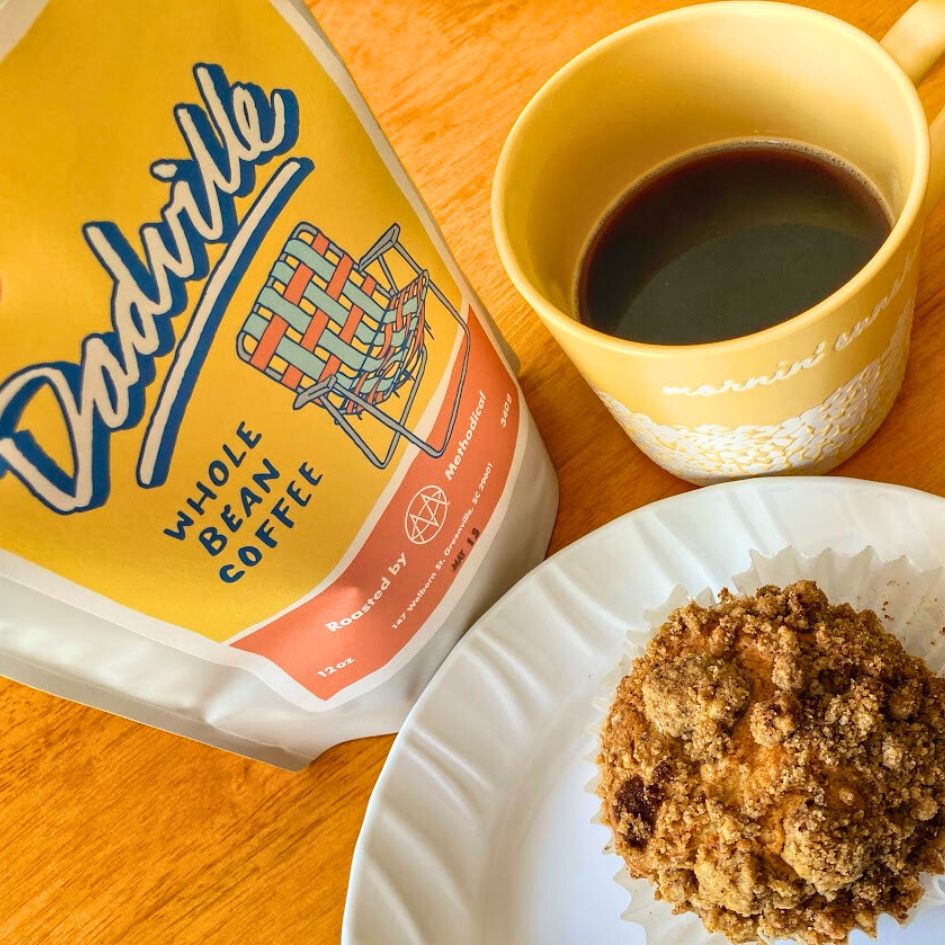 Dadville Coffee paired with New York Style Crumb Cake Muffins