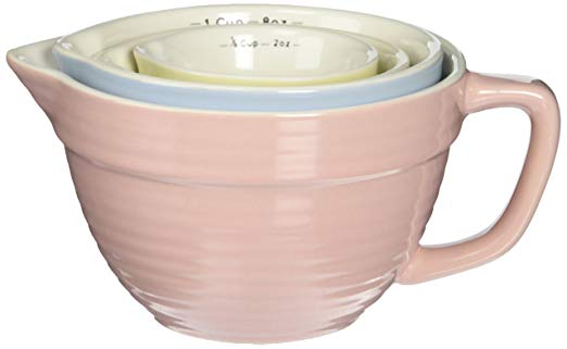 Creative Co-Op DA1803 Set of 4 Batter Bowl Shaped Measuring Cups in Pink, Blue, Green & Yellow