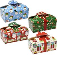 Gift Boutique 3D Christmas Cookie Boxes with Bows, Holiday Candy Treat Goody Paper Boxes and Bags Party Favors, Pack of 16