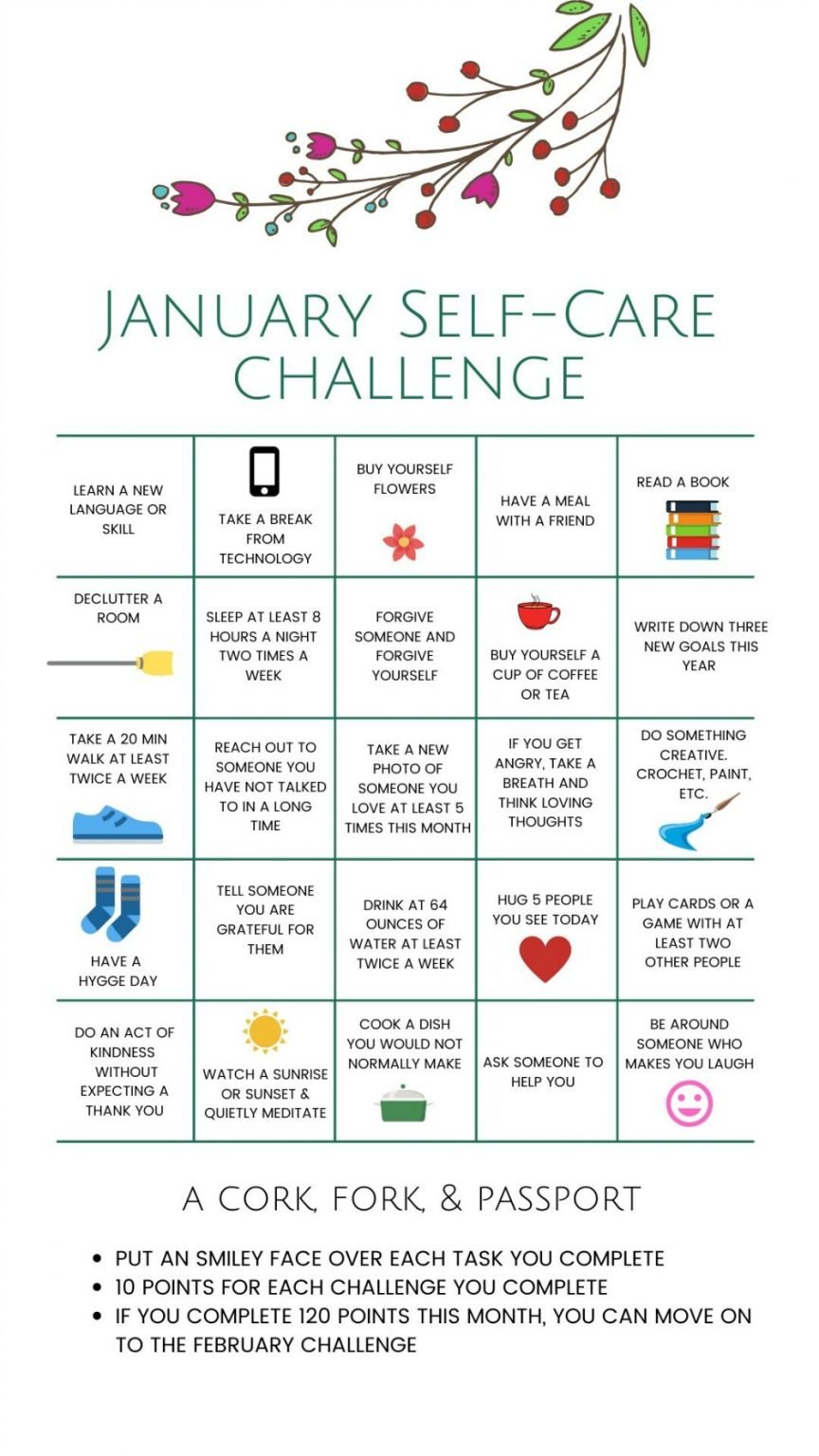 January Self Care Challenge For Women A Cork, Fork, & Passport